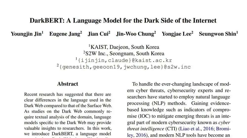 DarkBERT paper 230523 - Korean security researchers introduced new AI. And it is sweeping the globe